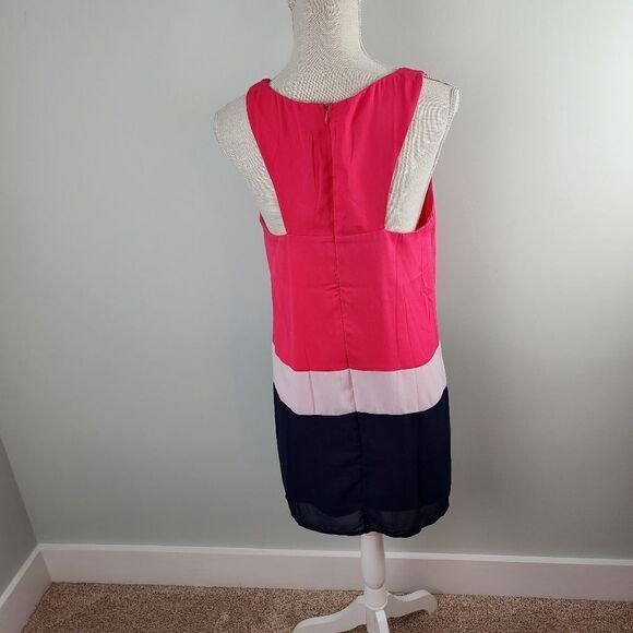 Pink Owl Sleeveless Shift Halter Back  Color Block Dress Size Small - Picture 3 of 8